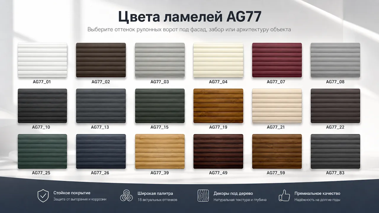 Цвета ламелей AG77 для рулонных ворот ALUTECH